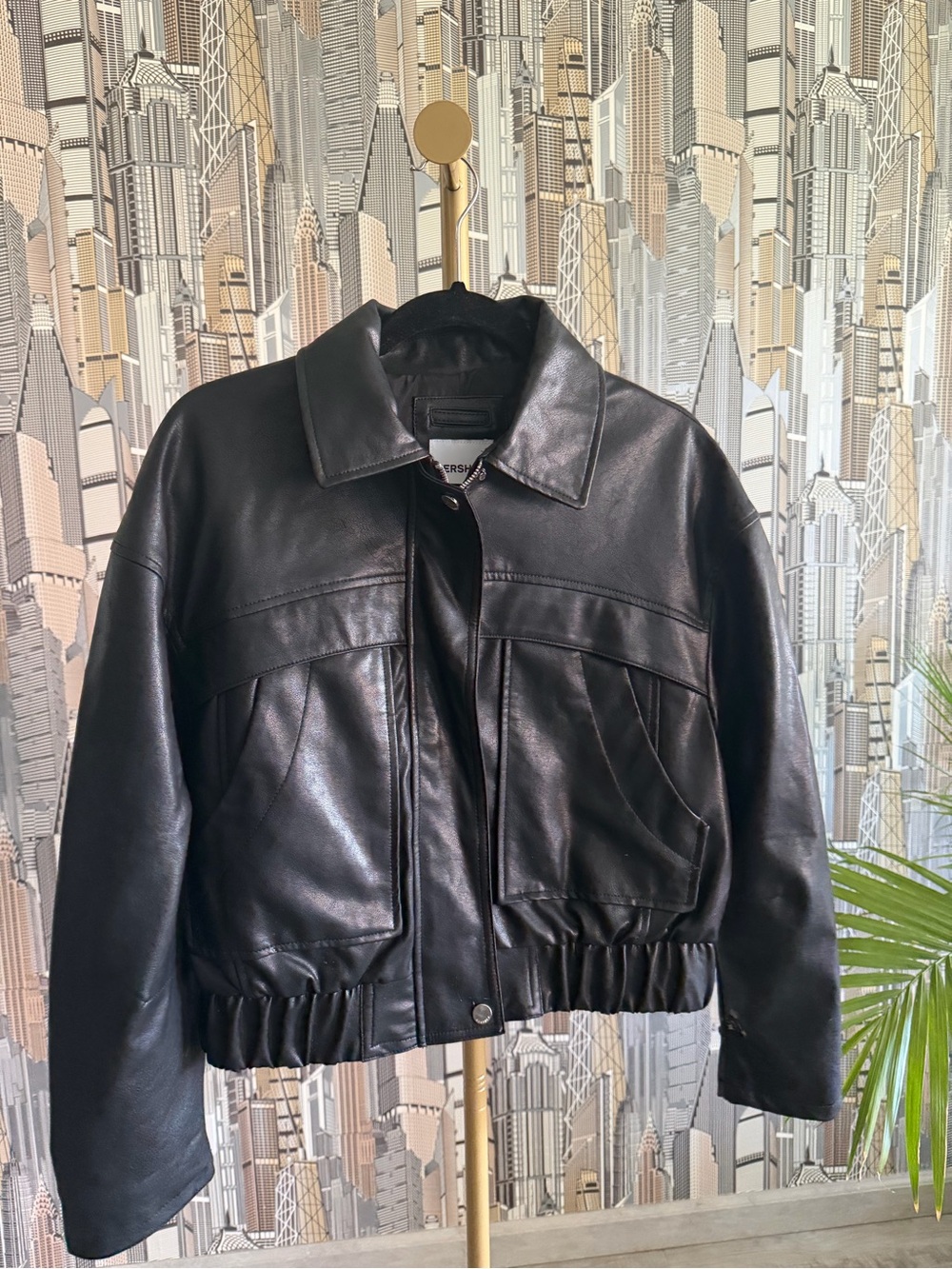 Bershka Black Cropped Leather Jacket